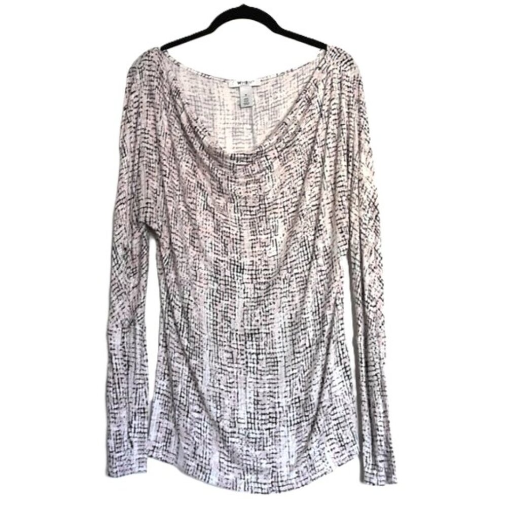 WHBM Tunic Top Long Sleeve Pullover Rayon Stretch Drapey Cowl Neck EUC Sz M
